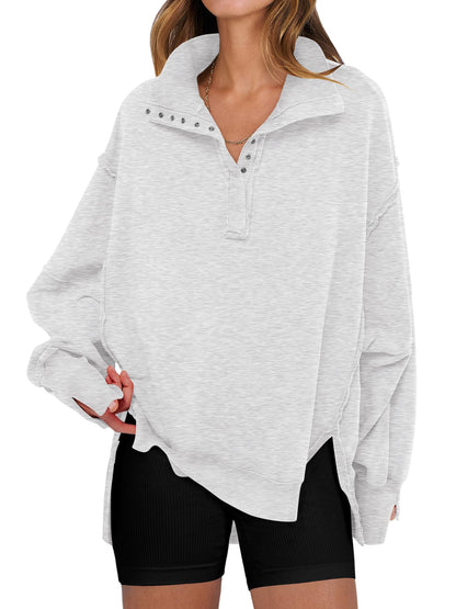 ANRABESS Women's Sweatshirts Oversized Casual Loose Button Up Henley Pullover Top High Low Split 2025 Fall Fashion Outfits
