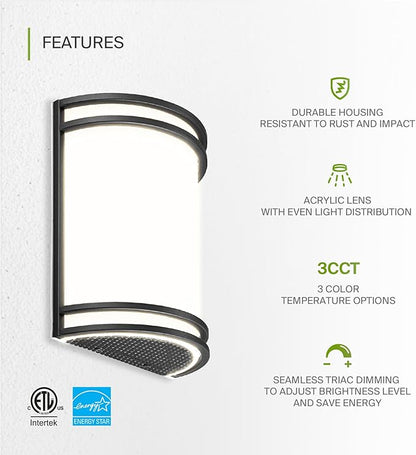ASD LED Indoor Wall Mount Light Fixture - 10 Inch Modern Interior Matte Black Wall Sconce Lighting - 3000K 4000K 5000K Adjustable - Half Cylinder Hallway Light Fixture - ETL & Energy Star 4 Pack