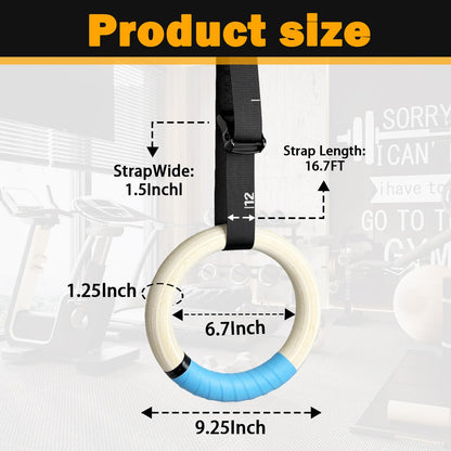 Cesilili 32mm Wooden Gymnastic Rings with Quick-Adjust Numbered Straps for Enhanced Workout Control, Designed for Strength Training, Home Gym, Calisthenics & Travel Fitness