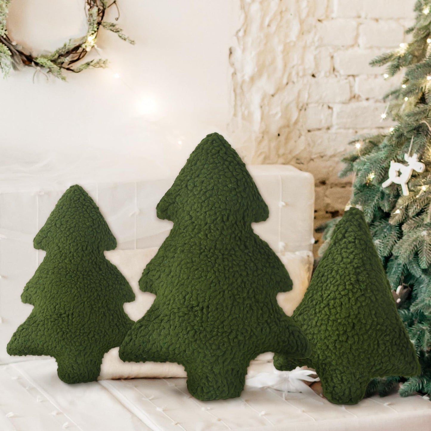 Shappy 3 Pcs Christmas Tree Throw Pillows Xmas Tree Shaped Plush Pillow Stuffed Christmas Decor for Party Home Sofa Cushion Bed Decorations