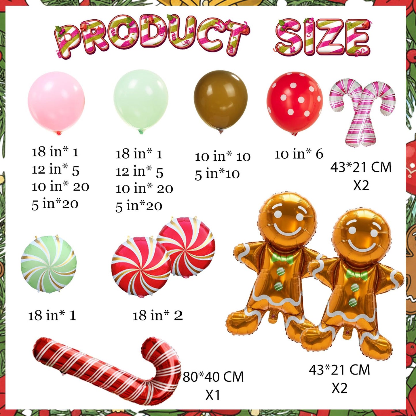 Christmas Balloon Garland Arch Kit 126Pcs Large Gingerbread Man Cane Foil Red Green Lollipop Candy & Mint Pink Cocoa Balloons for Xmas New Year Party Decorations