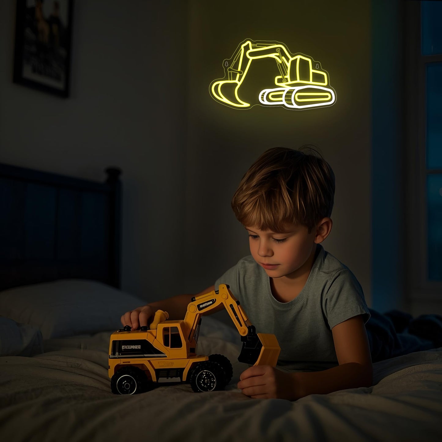 Excavator Neon Signs for Wall Decor, Digger Neon Lights for Bedroom, Neon Wall Light Suitable for Living Office Game Room Christmas Excavator Toy Gift - 5V USB Power with Hanging Chain Hooks