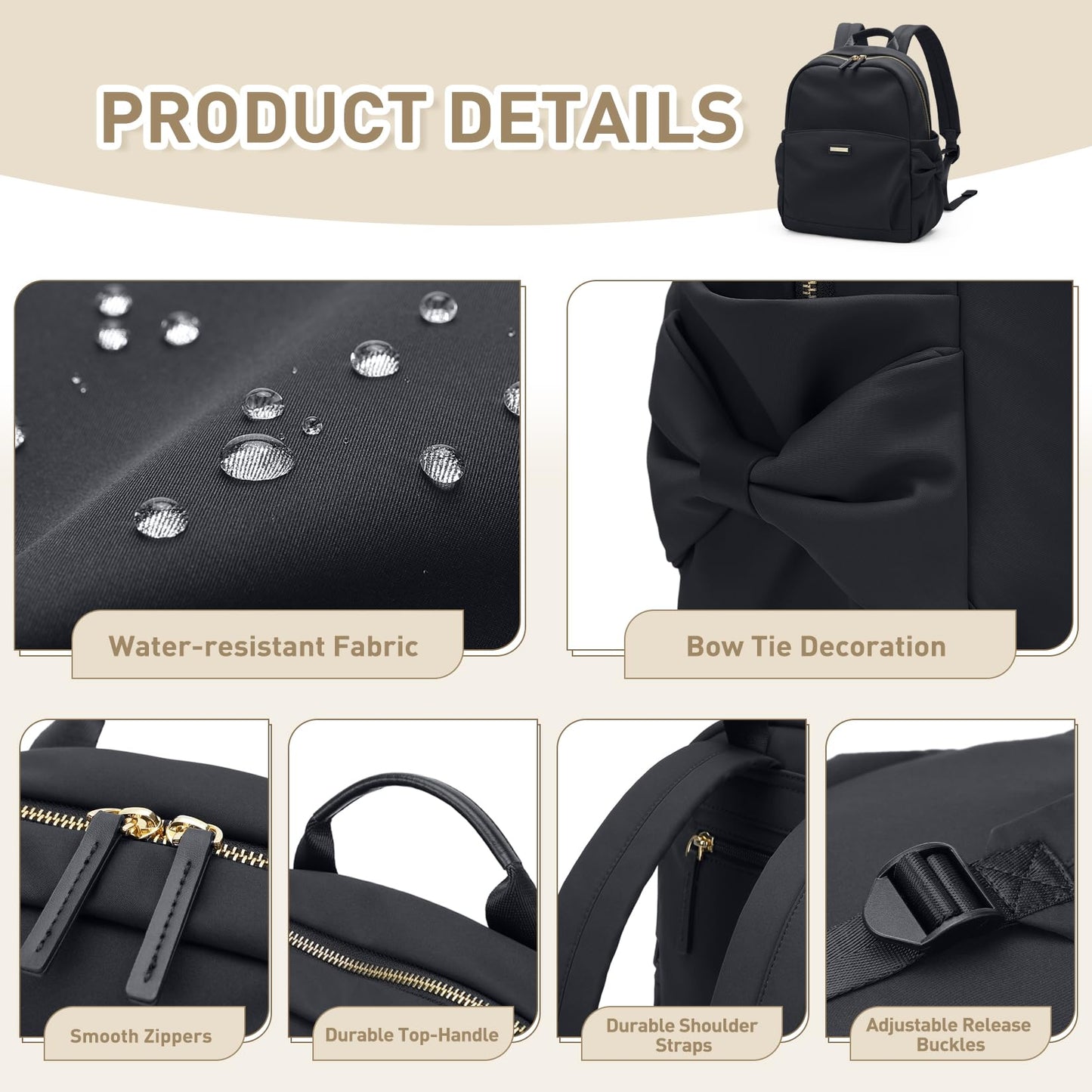 GOLF QUALITY Mini Backpack for Women Small Backpack Purse Cute Stylish Lightweight Daypack for College Work Travel Party,12.9Inch,Classic Black