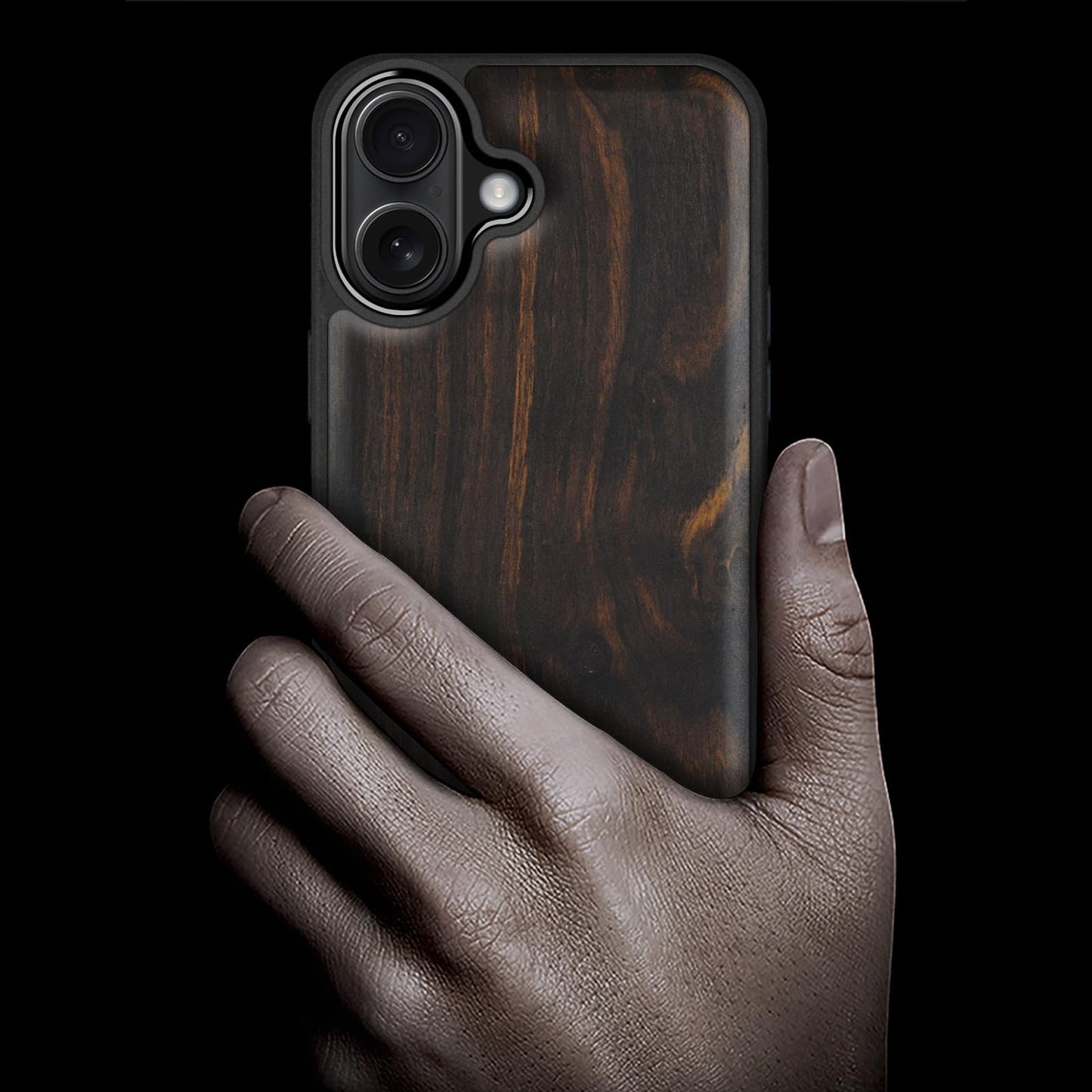 Carveit Magnetic Wooden Case for iPhone 17 Case, Wood Artisan Engraved & Black Soft TPU Shockproof Cover, Compatible with MagSafe Wireless Chargers (Natural Grain) Blackwood