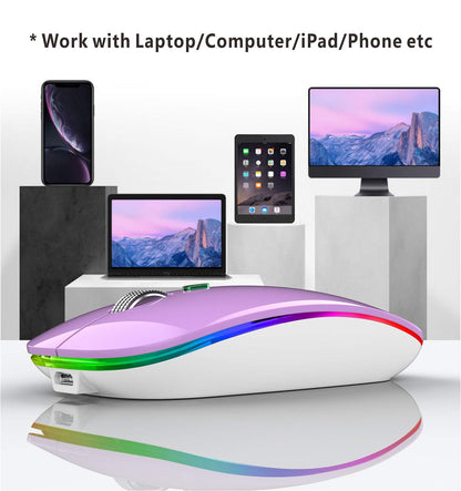 TENMOS Wireless Bluetooth Mouse, LED Slim (Bluetooth 5.1/5.0 + USB) 2.4GHz Rechargeable Silent Bluetooth Wireless Mouse with Type C Adapter for Laptop/MacBook/iPad OS 13 and Above (Matte Black)