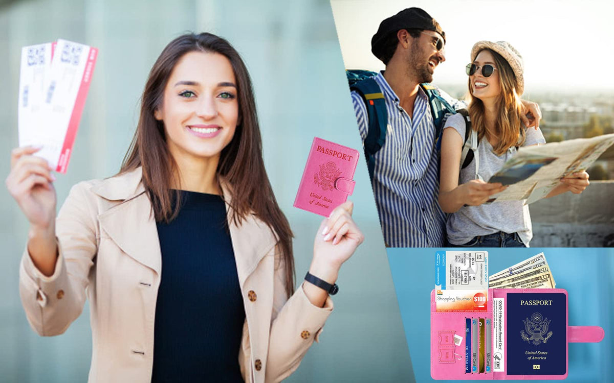 Passport Holder Cover Wallet RFID Blocking Leather Card Case Travel Accessories for Women Men (#Blue)