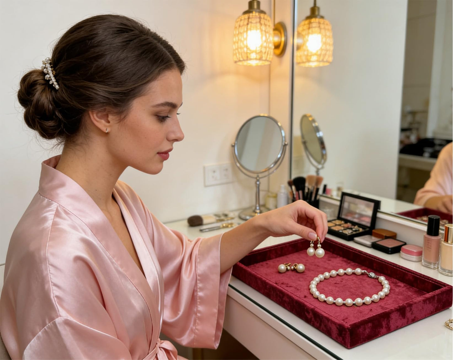 AgentMoon Luxurious Decorative Jewelry Tray,Commodity Display Board,Bedside Storage Tray for Eyeglasses Phone Watch Bracelet Earring Keys.Luxury Extra Velour (Embossed Red)