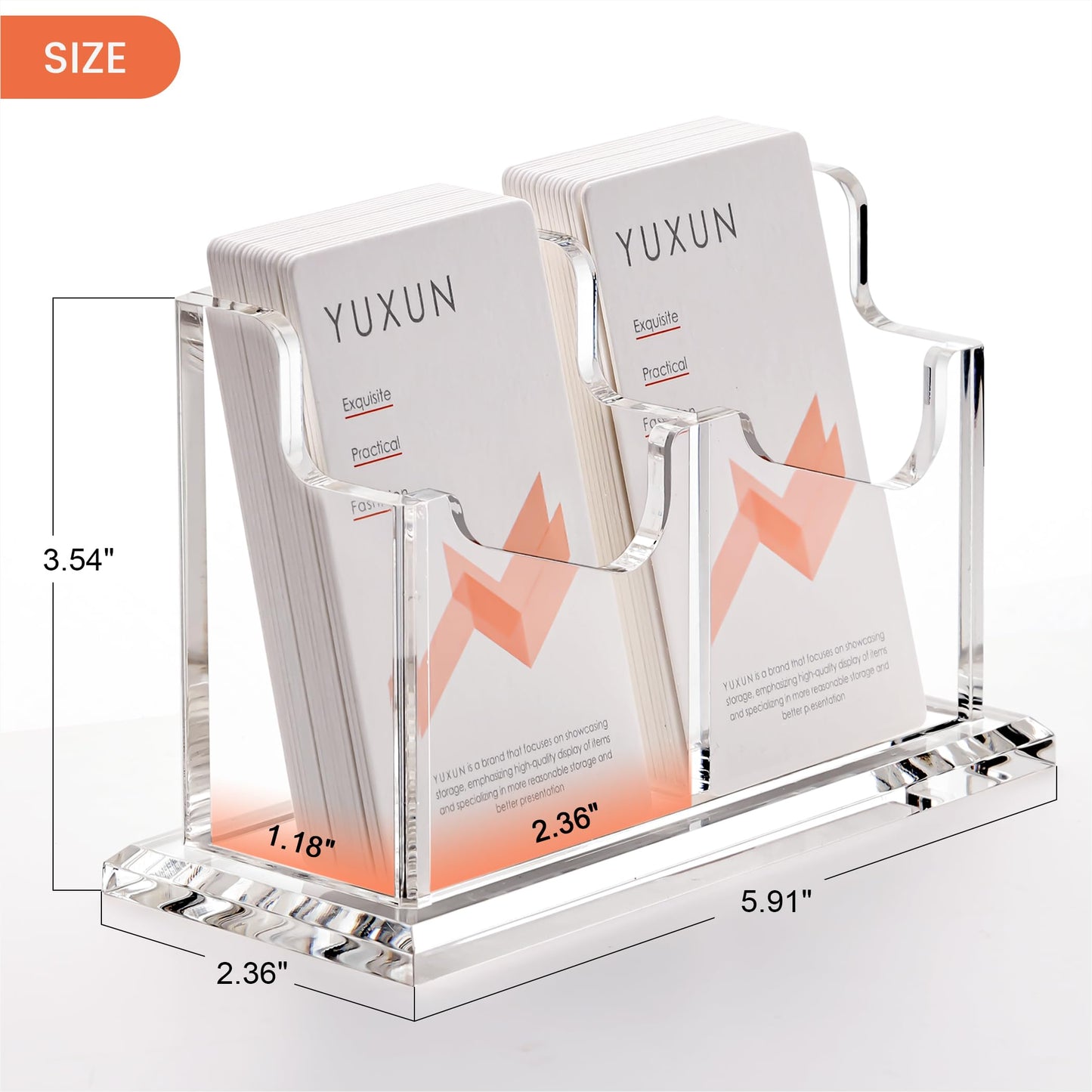 YUXUN Acrylic Business Card Holder for Desk-1 Tier 2 Slot, Vertical Business Card Holder Organizer for Women Men, Clear Business Card Display for Exhibition, Home, Office