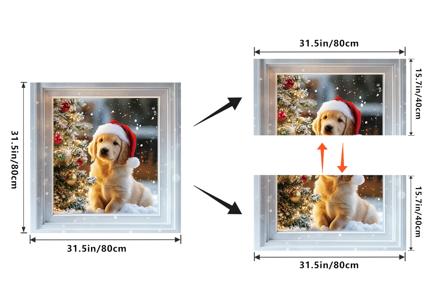 AMAZING WALL Peel and Stick Christmas Faux Window Sticker–Cute Puppy Holiday Wall Décor, Removable 3D Effect Festive Window Scene for Living Room,Bedroom,Office,31.5x31.5in/2PCS