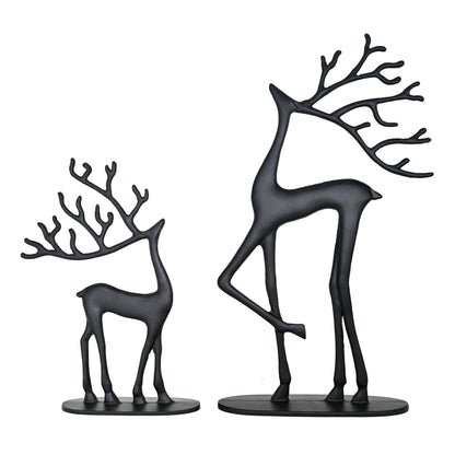 Remenna Modern Reindeer Statues Set of 2 Cast Aluminum Black Deer Sculpture Accent Figurine, Decorative, Christmas Tabletop Ornaments for Mantel Fireplace Living Room Bedroom Home Decor