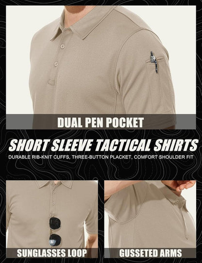 Men's Quick Dry Tactical Polo Shirt - Performance Short Sleeve Golf Shirt in Pique Jersey