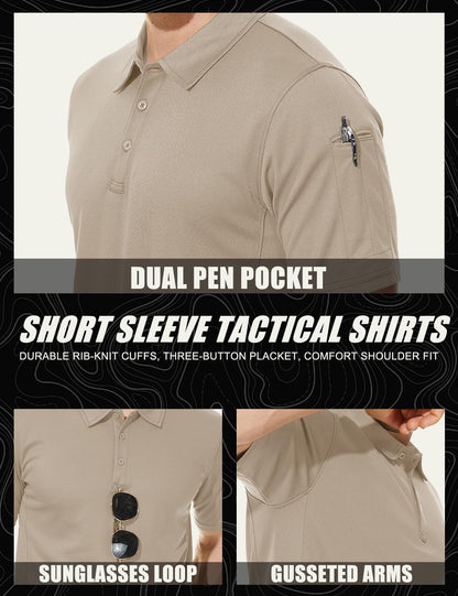 MAGCOMSEN Mens Polo Shirts Short Sleeve Golf Outdoor Dry Fit Polo Shirt Work Tactical T Shirt Khaki M