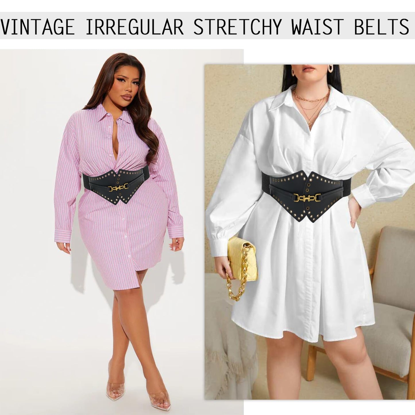 BAOKELAN Women Wide Elastic Belt Vintage Irregular Stretchy Waist Belts for Dresses Black 100CM