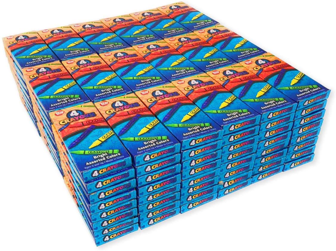 4E's Novelty 144 Boxes of 4 Packs Bulk Crayons for Kids, Non-Toxic Crayons Bulk, Classroom Must Haves, Supplies for Teachers Restaurants Crayon Party Favors Individual Packs