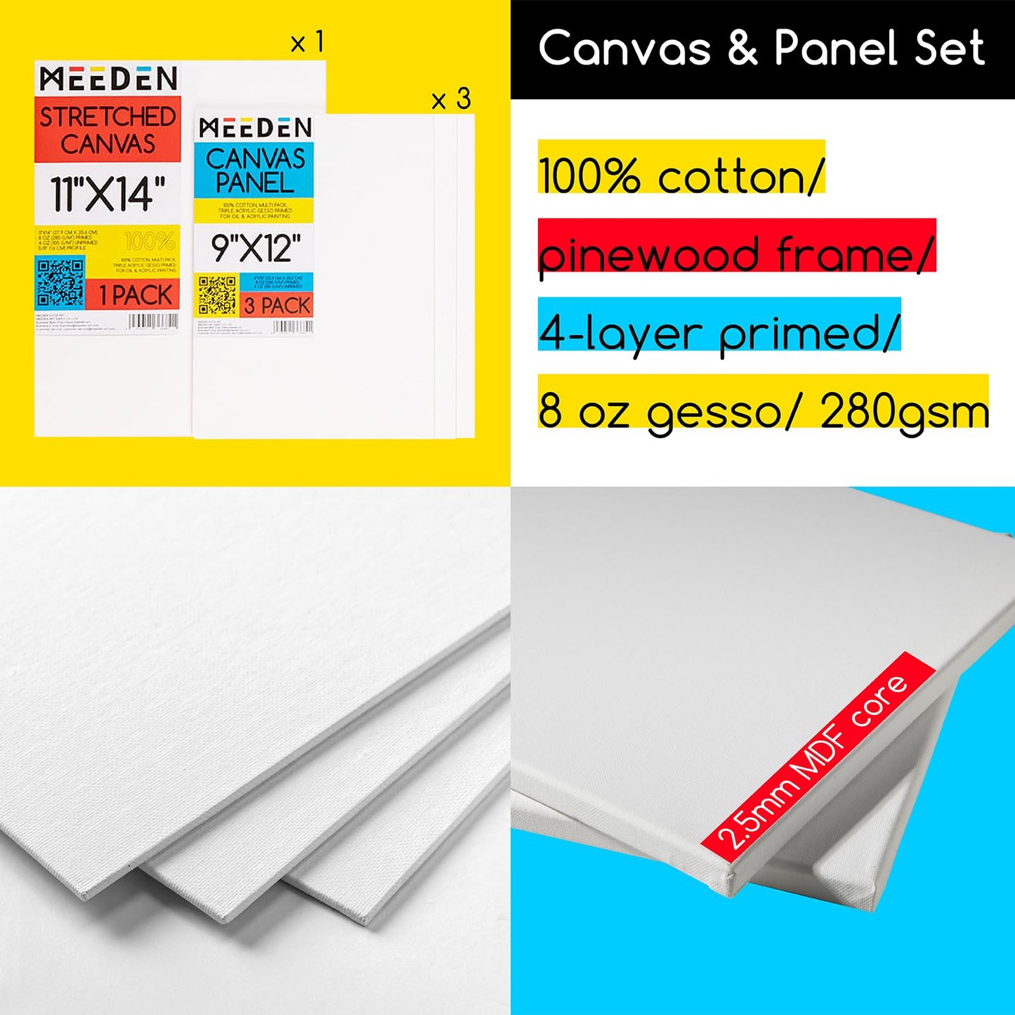 MEEDEN Acrylic Painting Set with Easel: 44 Pcs Art Supplies Painting Kit with Tabletop Box Easel for Adults - 6 Acrylic Paints, Paintbrushes, Canvas, Palettes & Accessories