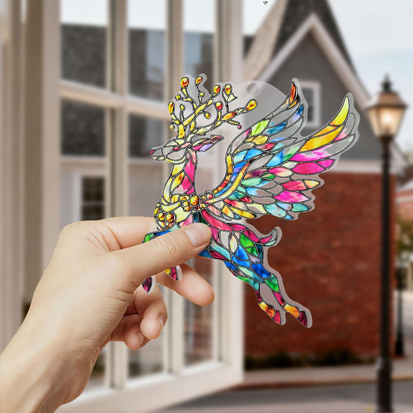 Christmas Deer Ornament Acrylic Suncatcher Window Hanging Wall Decor for Indoor Outdoor Doors Home