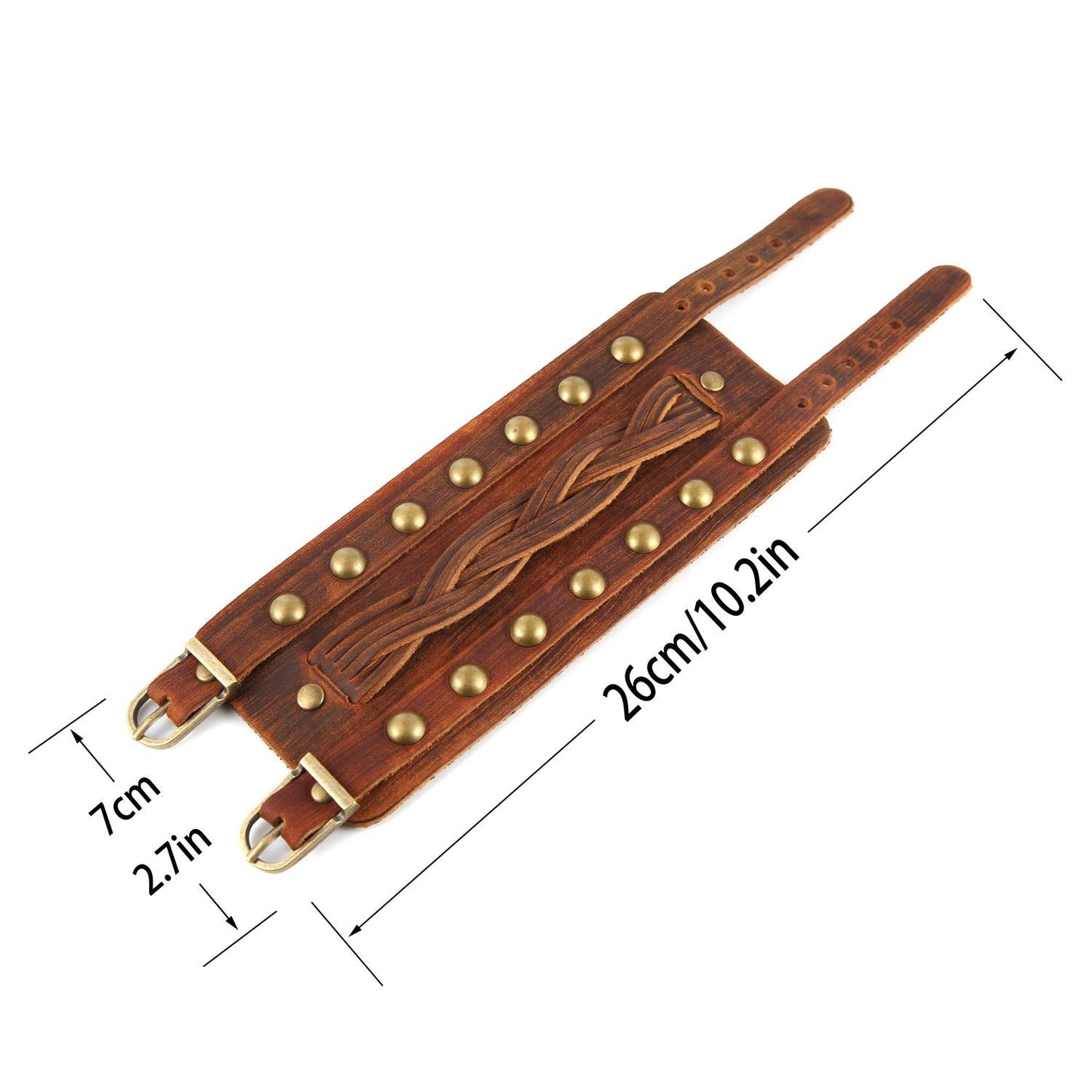 STWTR Men's Wide Cuff Wristband Punk Rock Motorbike Wide Belt Leather Bracelet (Brown-C)