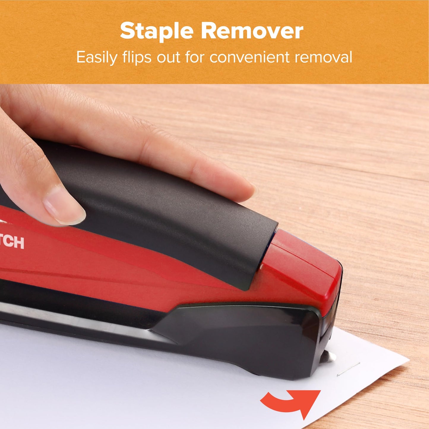 Bostitch Office Executive 3 in 1 Stapler, Includes 210 Staples and Integrated Staple Remover, One Finger Stapling, No Effort, 20 Sheet Capacity, Spring Powered Stapler, Red