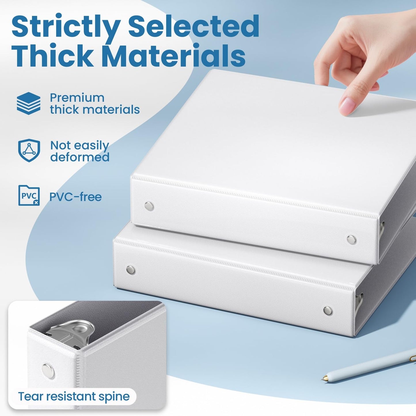 SUNEE 3 Ring Binders 1.5 Inch 10 Pack, Clear View Binders Three Ring PVC-Free (Fit 8.5x11 Inches) for School or Office Supplies, White