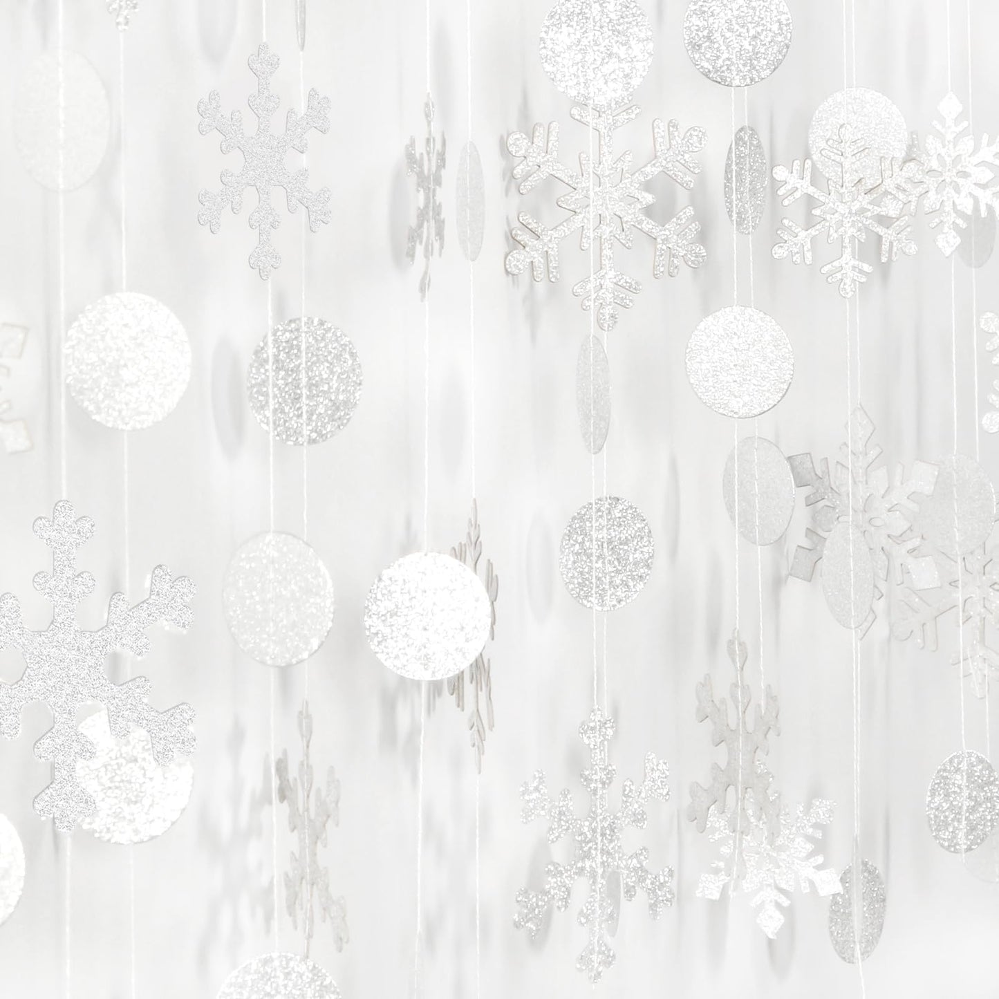 Snowflake-Snow White-Silver Christmas Party-Decoration Garland - 52Ft Winter Wonderland Frozen Hanging Paper Streamers,Birthday New Year Supplies Decor Lasting Surprise