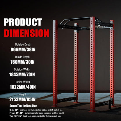 Mikolo 3"x3" Power Cage, Multi-Function Power Rack with LAT Pull Down Pulley System, Commercial Squat Rack for Home Gym with Dip Bar, LAT Pull Down Pulley System