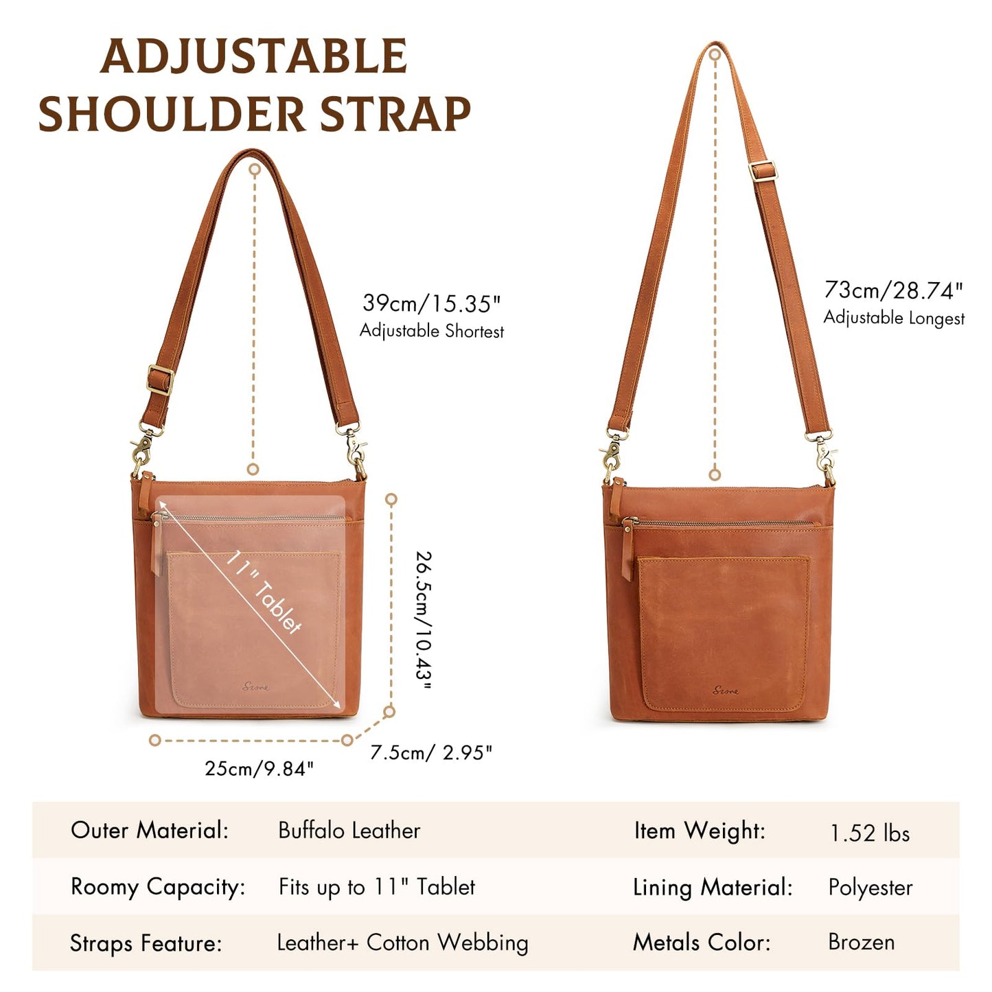 S-ZONE Leather Crossbody Bag for Women Vintage Cross Body Bags Shoulder Purse Ladies Medium Handbag with Multi Pockets