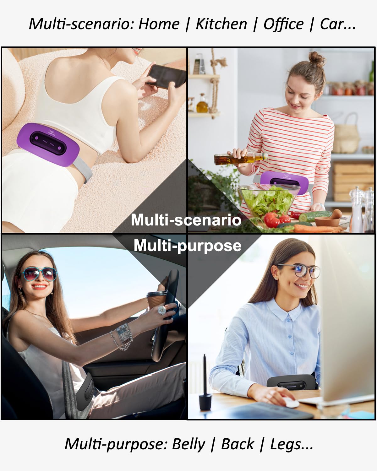 Electric Heating Pad, Portable Cordless Menstrual Heating Pad with 4 Heat Levels and 4 Massage Modes, Fast Large Heating Belly Wrap Belt for Cramps, Back Pain Relief Gifts for Women Girls Her(Black)