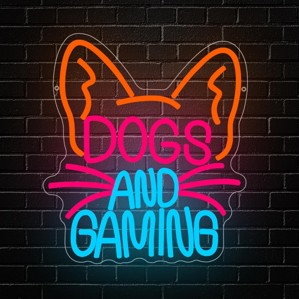 RuCvixkt Dog Gaming Neon Sign for Wall Decor, Game Neon Lights for Bedroom Man Cave Game Room Home Party Decor, Gift for Boy Women Party Birthday Christmas