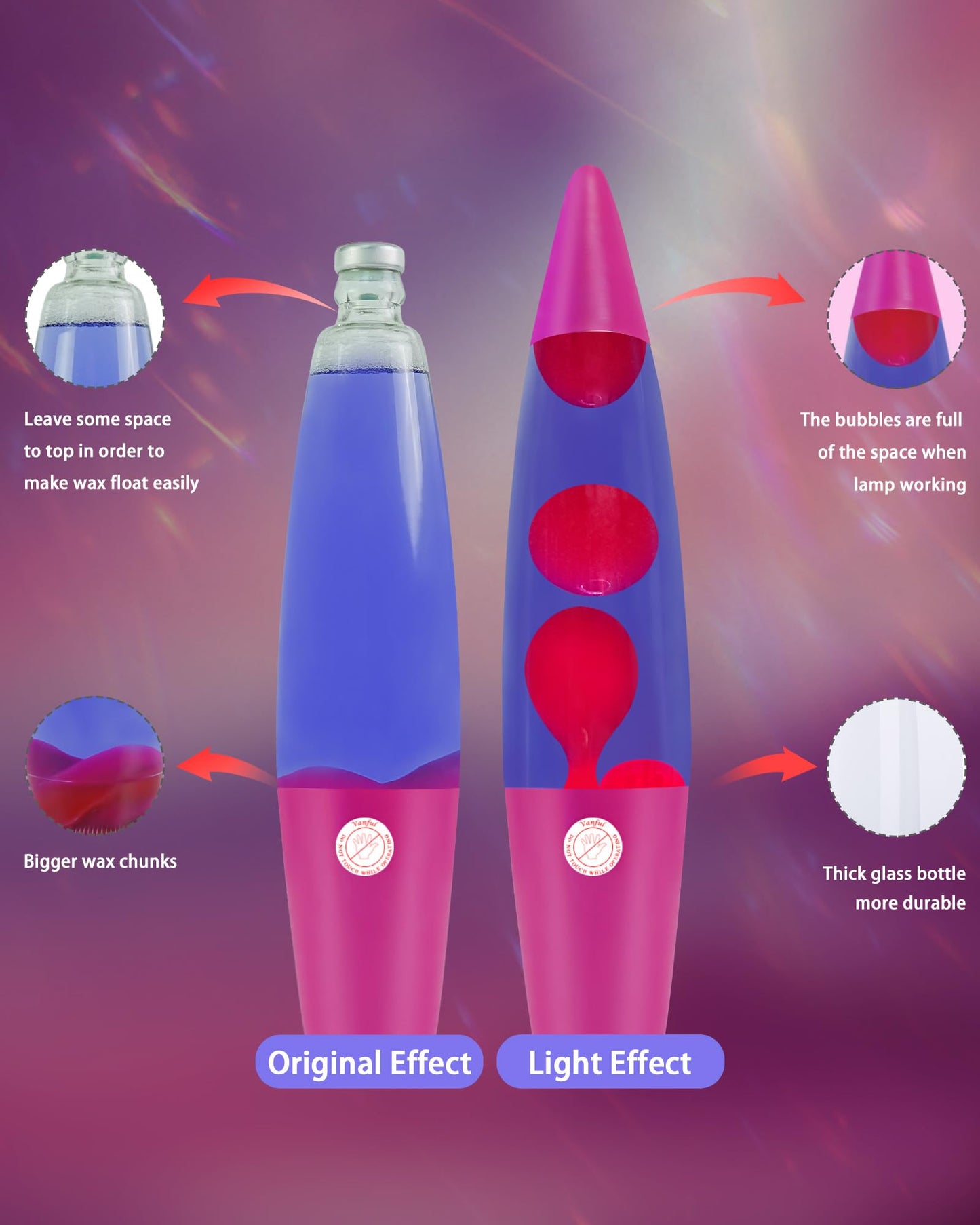Vanful 16-Inch Liquid Motion Lamp- Pink Base, Purple Liquid, Pink Wax, Beautiful Magma Lamp with 2 packs bulbs for Adults Kids, Night Light for Boys Girls Present Home Bedroom Office Living Room Decor