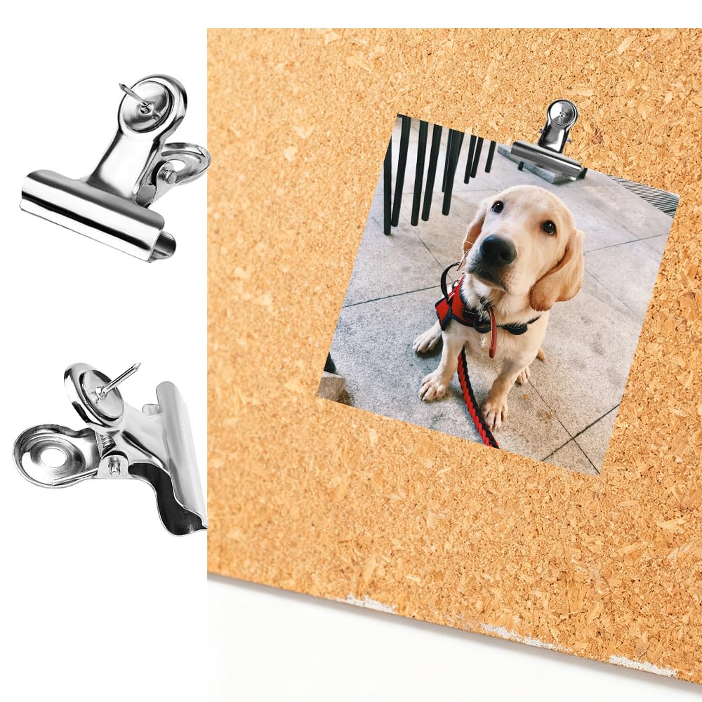Mqiielle 50 PCS Metal Push Pin Clips Silver Bulldog Clips with Pins Heavy Duty Thumb Tacks for Cork Boards Bulletin Boards and Cubicle Walls