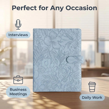 Portfolio Padfolio Binder, Faux Leather Professional Document Organizer with Business Card Holder, Letter-Sized Notepad Legal Pad Holder, Durable Executive Folder for Interviews, Meeting (Blue)