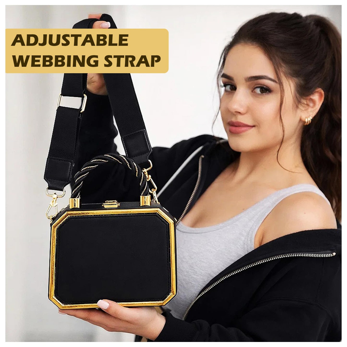 Purses For Women, Trendy Cross Body Bag For Woman, Shoulder Purse, Faux Leather Crossbody Bag, Top Handle Purses for Lady, Handbags - Clutch Evening Purse With Interchangeable Straps (Black)