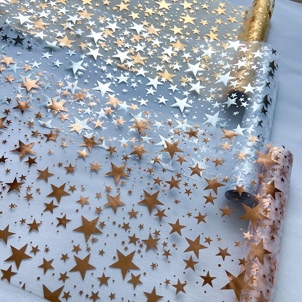 QILANJO 3 Rolls Bling Star Table Runner Tabletop Decor, Gold-11"x106"
