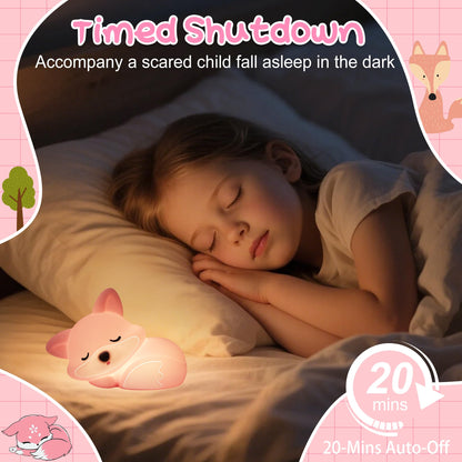 Okayera Fox Lamp for Girls, Pink Silicone Squishy Fox Shaped, 20 Mins Auto-Off Rechargeable Dimmable Night Light, Fox Gifts for Nursery Baby Girl Women, Christmas White Elephant Gifts Idea