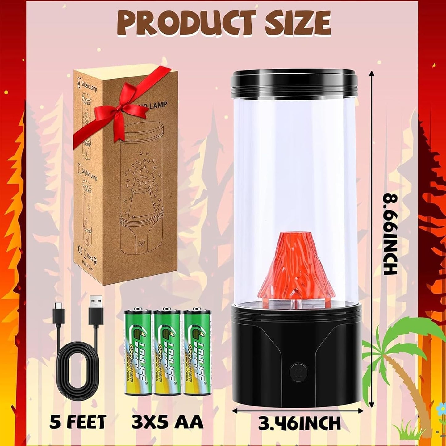 Volcano Lamp Science Kit, STEM Volcano Eruption Educational Kids Night Light USB/Battery Power, Christmas Gifts for Kids Adults,Leak-Proof Relaxing Sensory Light for Home Bedroom Decor (Gift Ready)