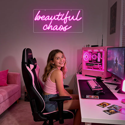 Beautiful Chaos Sign, Beautiful Chaos Led Neon Light Signs for Wall Decor Bedroom Home Bar Birthday Bachelorette Party Café Salon Wall Art Christmas Gift Dimmable USB Powered(16.9" × 7.9")