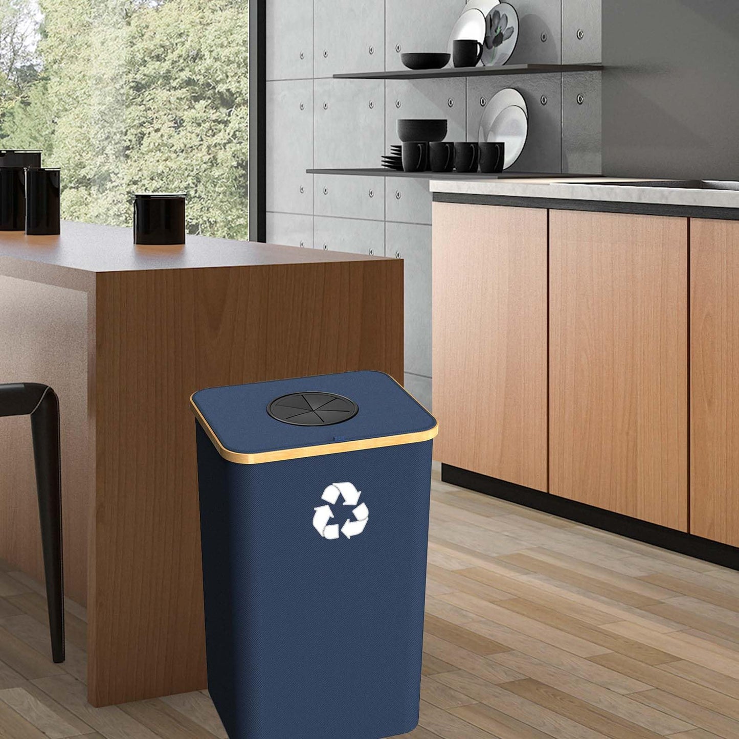 Pakusane Recycling Bin for Kitchen Indoor Home, Large 100L/ 26 Gallon Recycle Bin with Lid Removeable Reusable Inner Bag Bottle Can Glass Waste Plastice Stickers (Blue, 26 Gallon)