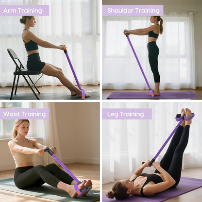 Pedal Resistance Band with Handle, 6-Tube Elastic Foot Pedal Resistance Band, Natural Rubber Ankle Puller Sit-up Exercise, Multifunction Fitness Band for Abdomen, Waist, Arm, Leg Stretching Training
