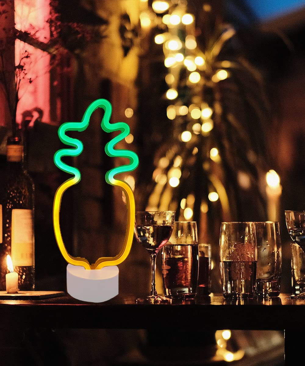 BYOSEKA Pineapple Neon Signs Festival Table Neon Night Lights for Kids Pineapple Decor Light Signs for Bedroom Home Decoration Office Wedding Christmas Valentine's Day Party Gifts Operated by Battery