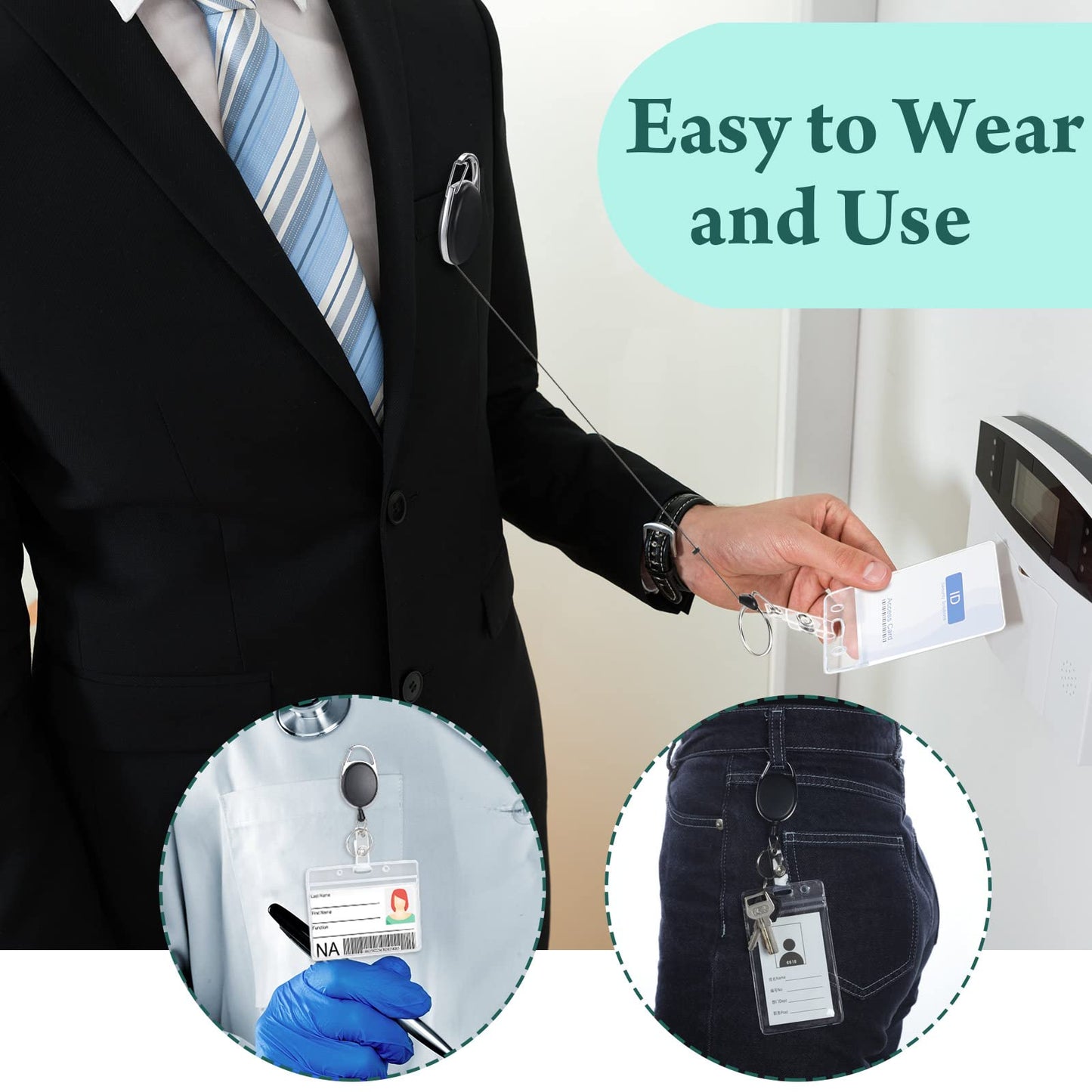 Honoson 50 Pcs Heavy Duty Retractable Badge Reels Batch ID Badge Holder Retractable Clip Bulk Key Holder with Ring for Office Worker Employee, Doctor Nurse Gifts (Black)