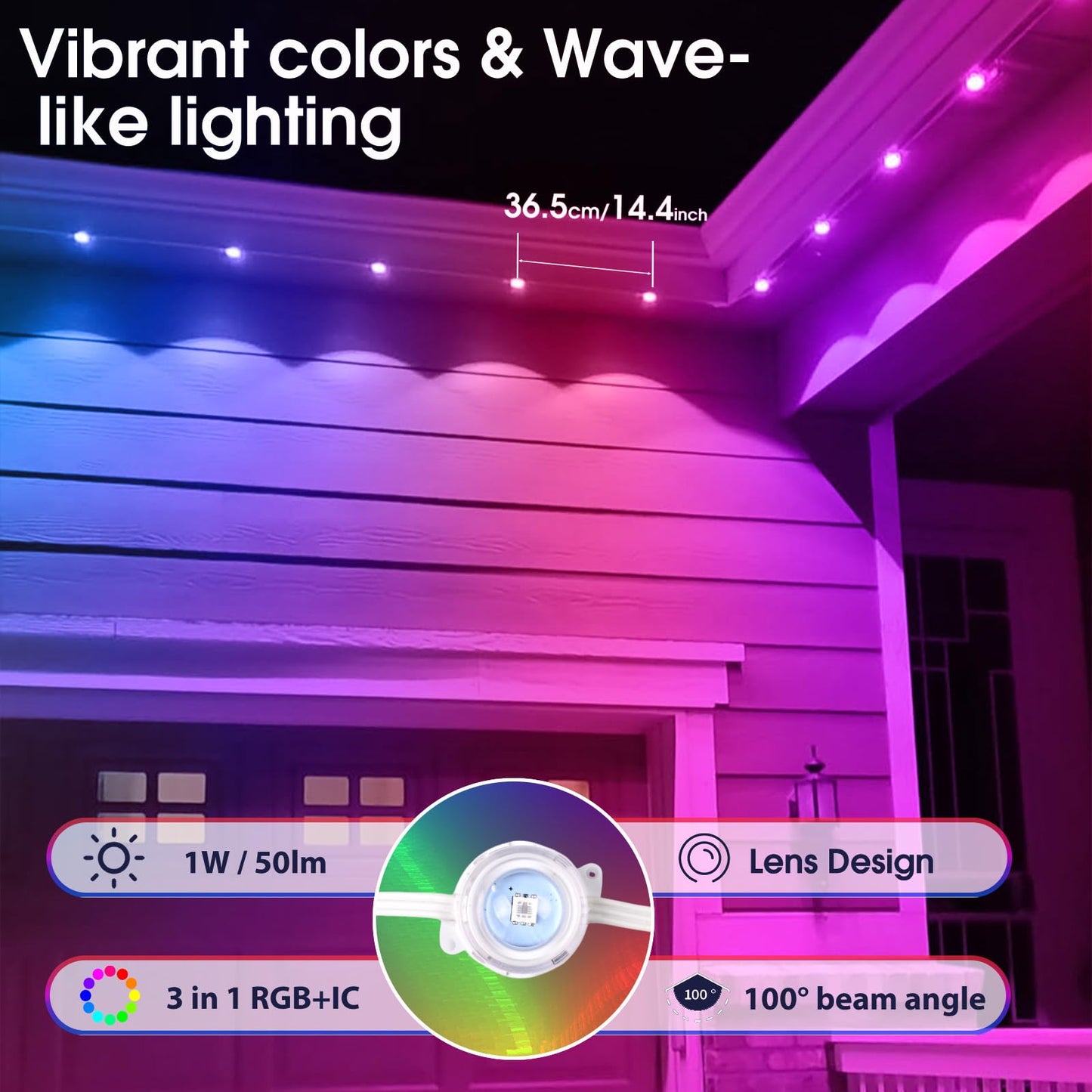 Sumaote Permanent Outdoor Lights 150ft, Smart RGB+IC Smart Christmas House Lights 108 LED Waterproof Music Sync Eave Lights for Christmas, Holiday Decor, Compatible with Alexa Google Assistant