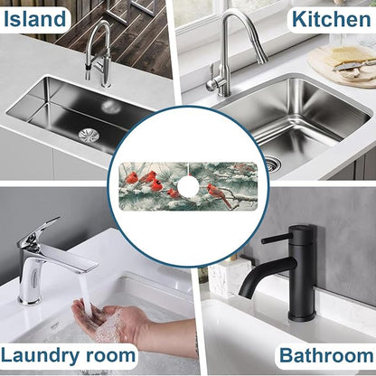 Winter Sink Faucet Absorbing Mat Cardinal Christmas Super Absorbent Fast Drying