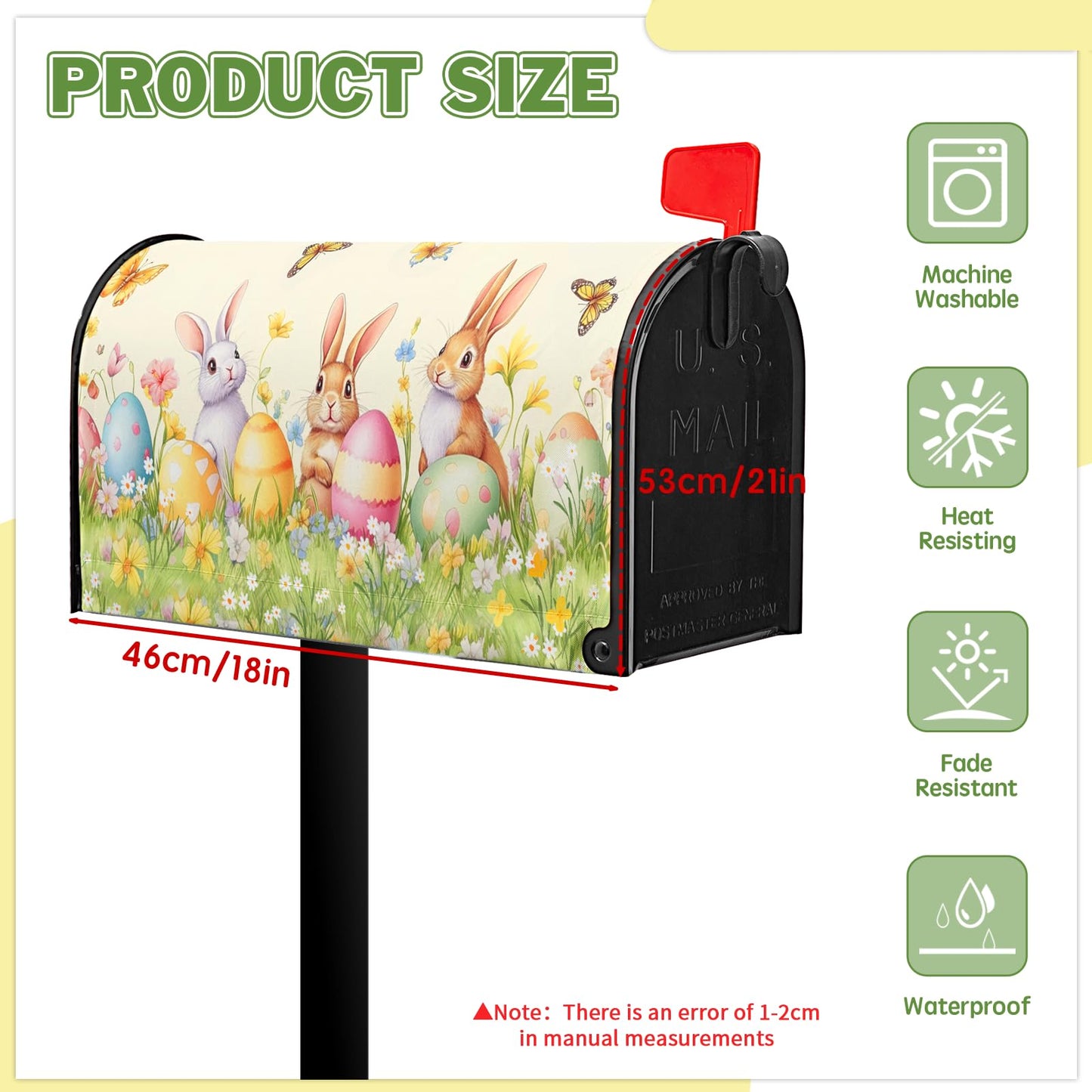 VentuCoven Easter Mailbox Covers Rabbits Mailbox Cover Standard Size 21x18 in Spring Floral Post Letter Box Cover for Garden Yard Decoration Waterproof Oxford Beautiful Eggs