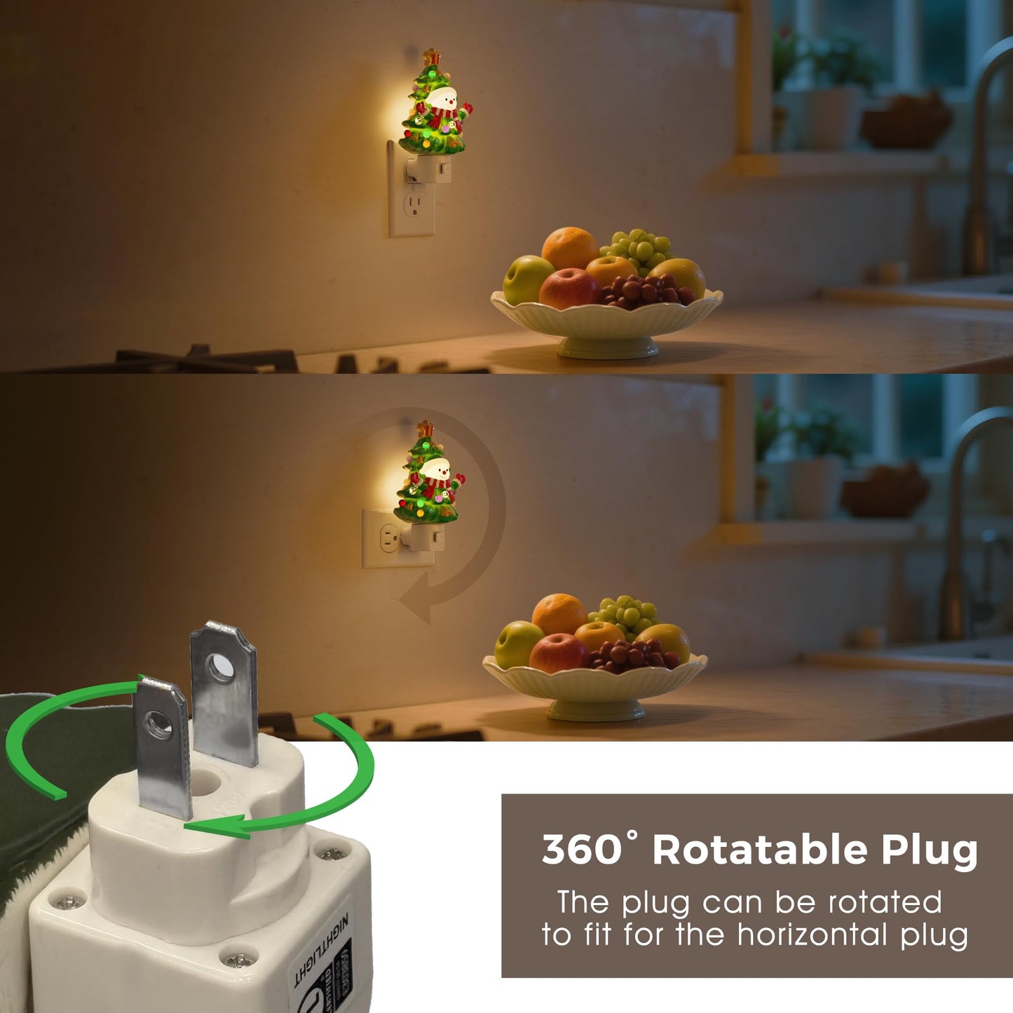 L LOHAS LED Christmas Tree & Snowman Night Light, 3000K Warm White Plug-In Night Light, Cute Resin Holiday Decor with 360° Rotatable Plug for Kids Room, Party & Home, 1 Pack