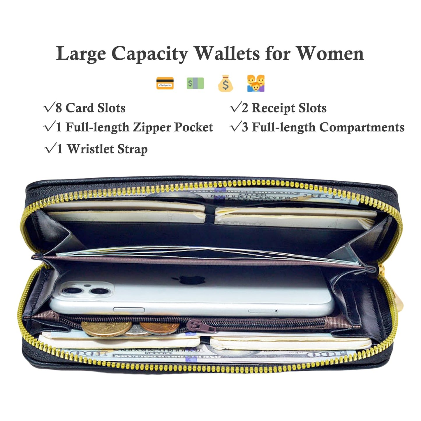 Bakurok Womens Wallet RFID Wristlet Wallet for Women Zip Around Credit Card Holder Floral Leather Ladies Clutch Long Purse