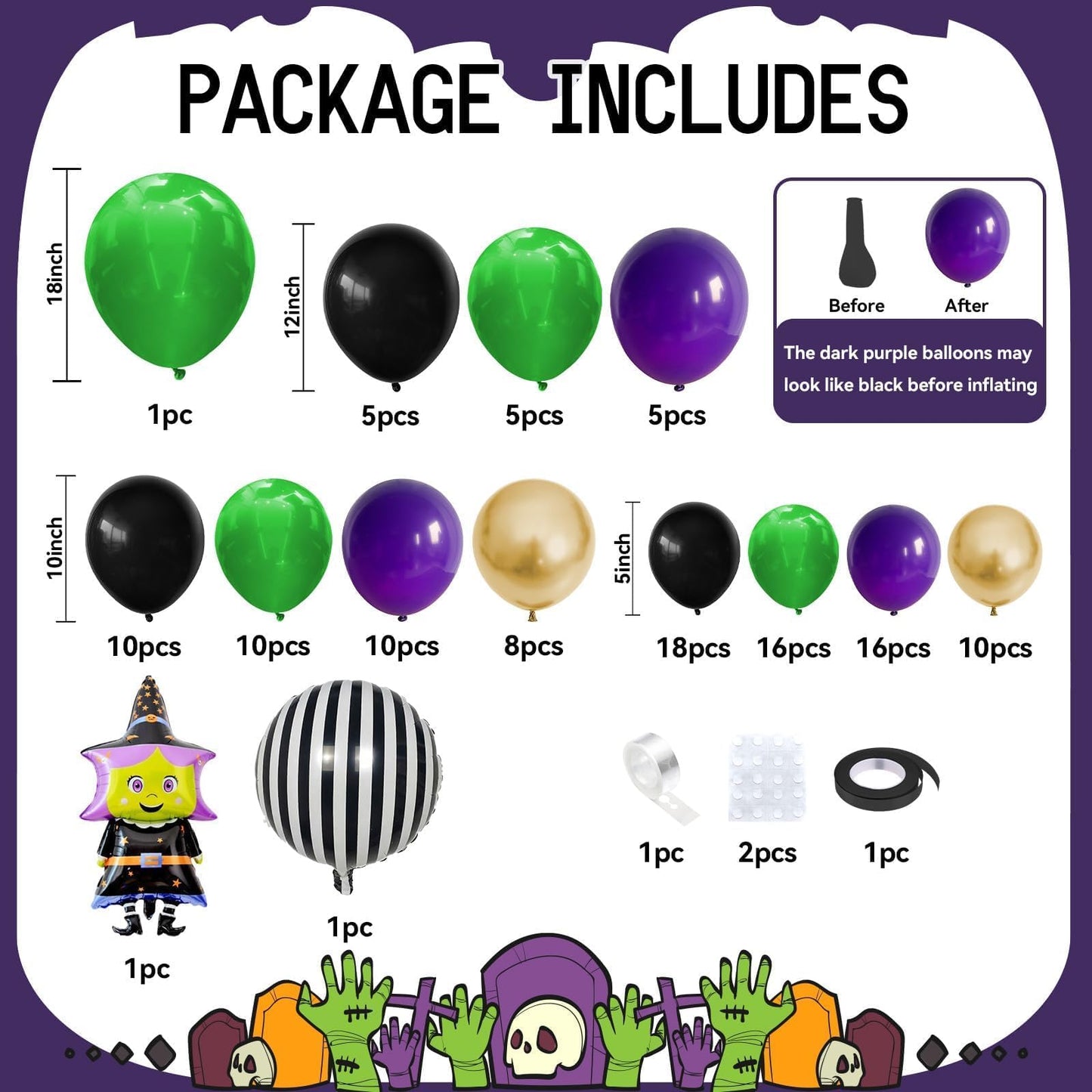 Halloween Balloon Garland Arch Kit,Purple Orange and Black Balloons with Spider Web,Witch Foil Balloon for Halloween Birthday Party Supplies Decorations
