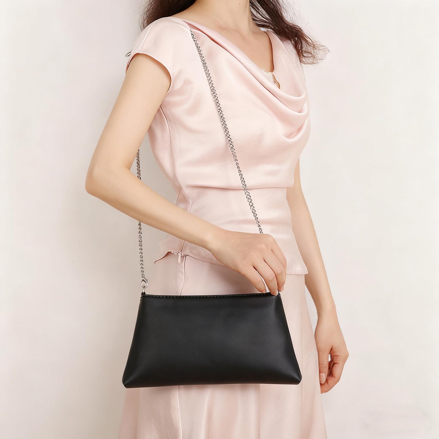 Valleycomfy Women Clutch Purses Ladies Pu Leather Evening Bag Shoulder Bag Handbag for Party/Wedding/Cocktail/Prom/Club, Black