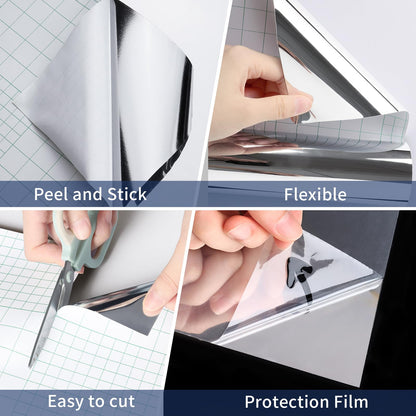 WESTICK Mirror Stickers for Walls Self Adhesive Mirror Wallpaper Sticker Peel and Stick Mirrored Contact Paper for DIY Art Crafts Home Decor Cabinets Countertops Silver Permanent Vinyl Wrap 15.8"x80"
