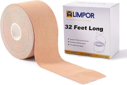 Kinesiology Athletic Tapes, 2inx32 FT Long Sports Tape for Knees and Shoulders Support, Cotton, Hypoallergenic, Waterproof, Strong Adhesive,Beige
