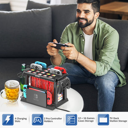 Kytok Switch Games Organizer Station with Controller Charger, Charging Dock for Nintendo Switch & OLED Joycons, Storage and Organizer for Games, TV Dock, Pro Controller, Accessories Kit